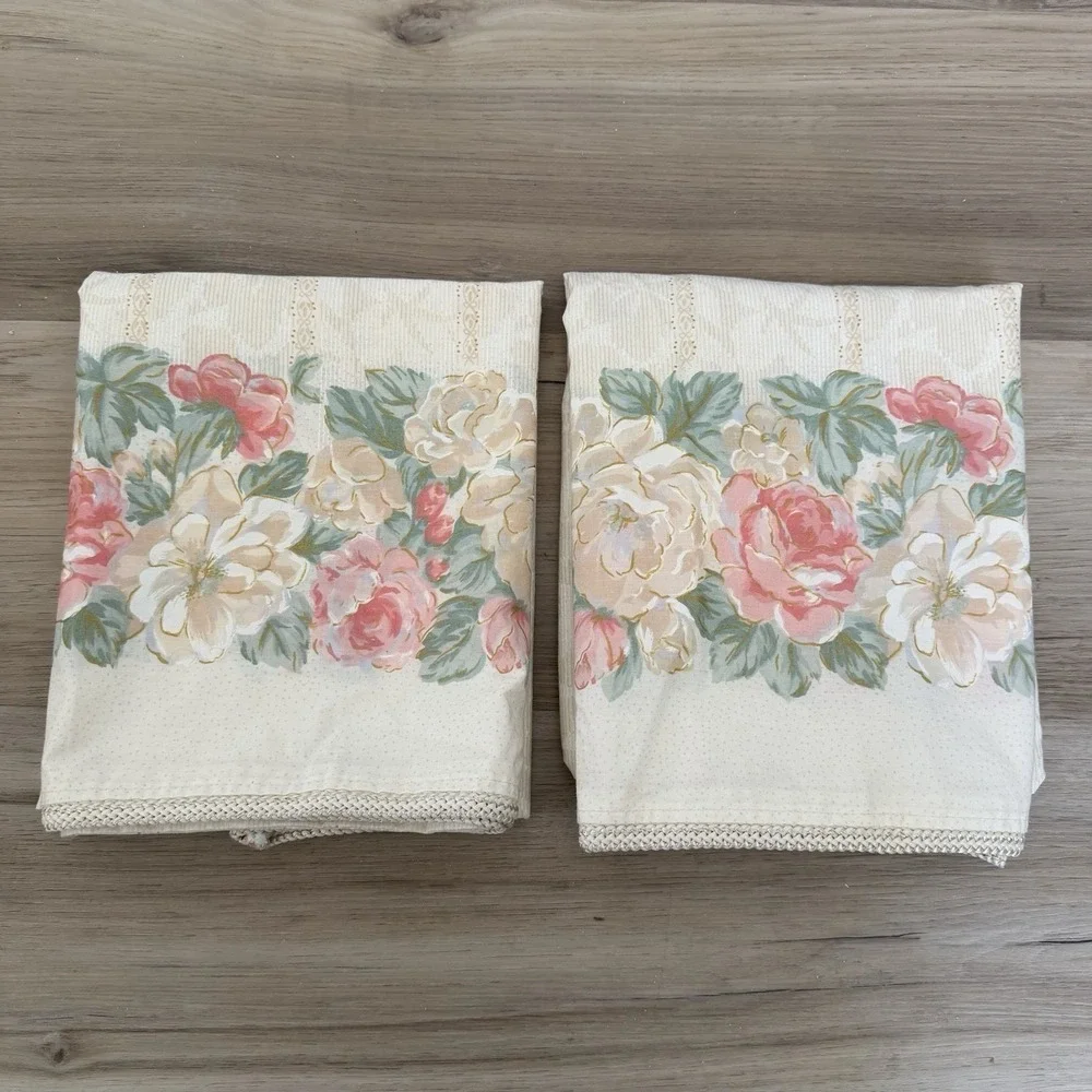 Vintage 1986 Eileen West 4PC KING Sheet Set Tan Gold‎ Floral Cottage Farmhouse